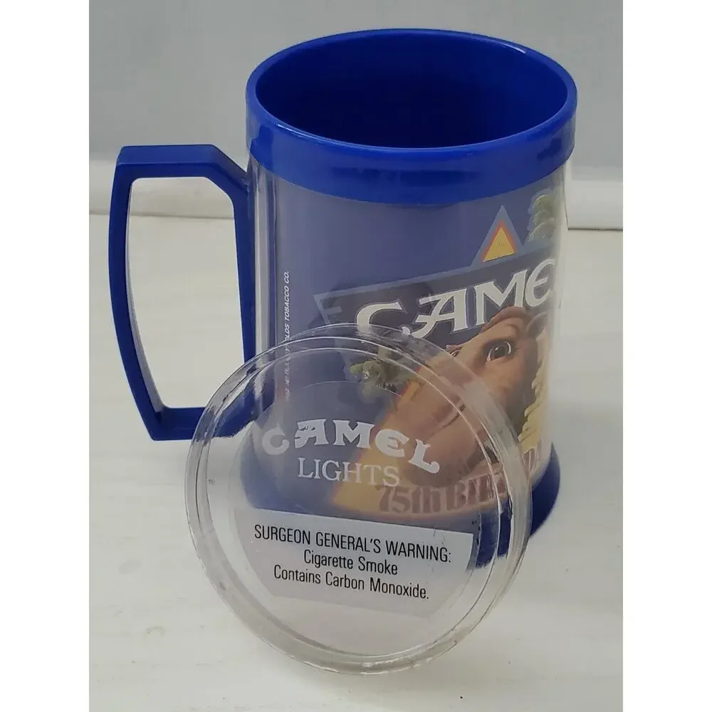 1988‎ Joe Camel 75th Birthday Plastic Thermo-Serv Mug Cup Blue Cigarette Promo